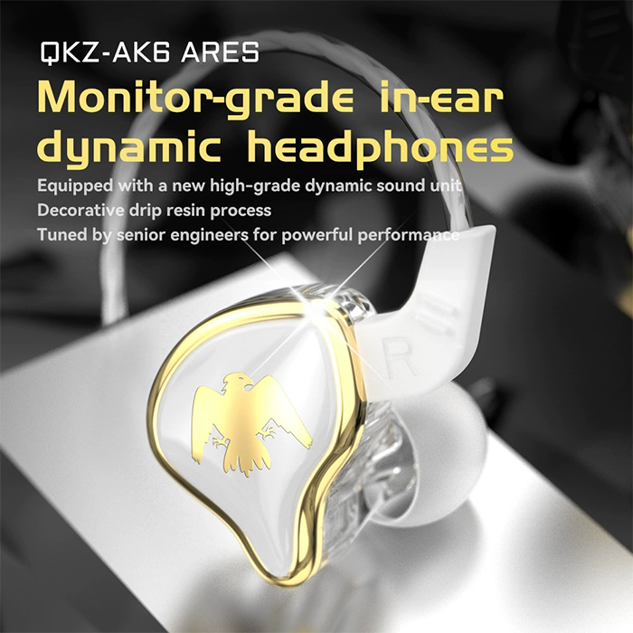 QKZ AK6 Ares Monitor Grade in-ear Dynamic Headphones Wired Earphones Noise Canceling Wire Control Headset For Computer Gaming Headphone 3.5MM Audio Earphones With Microphone