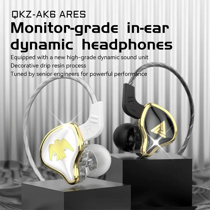 QKZ AK6 Ares Monitor Grade in-ear Dynamic Headphones Wired Earphones Noise Canceling Wire Control Headset For Computer Gaming Headphone 3.5MM Audio Earphones With Microphone
