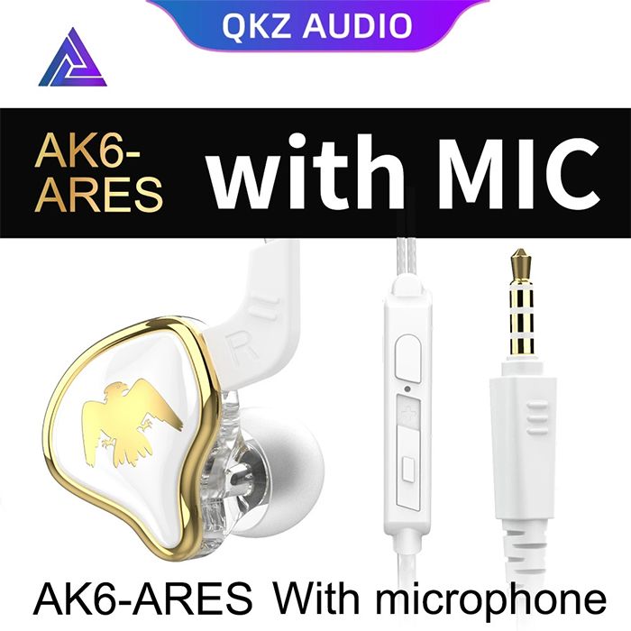 QKZ AK6 Ares Monitor Grade in-ear Dynamic Headphones Wired Earphones Noise Canceling Wire Control Headset For Computer Gaming Headphone 3.5MM Audio Earphones With Microphone