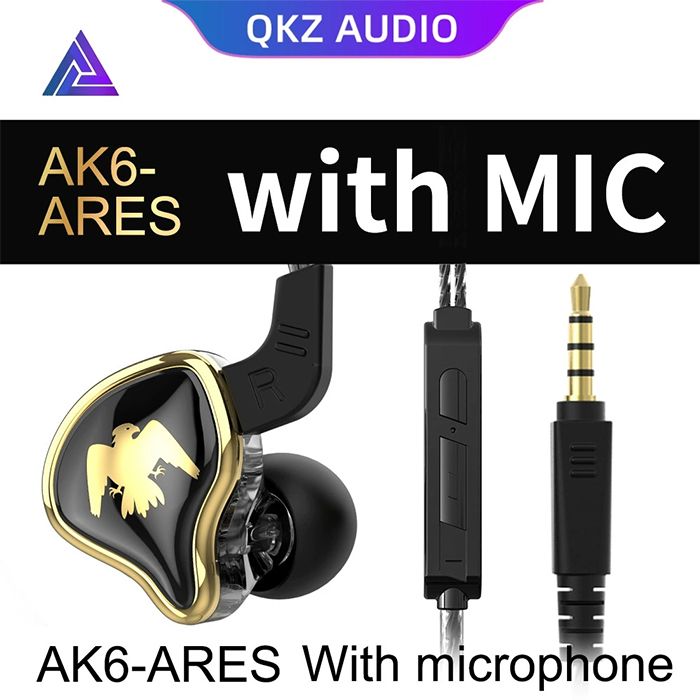 QKZ AK6 Ares Monitor Grade in-ear Dynamic Headphones Wired Earphones Noise Canceling Wire Control Headset For Computer Gaming Headphone 3.5MM Audio Earphones With Microphone