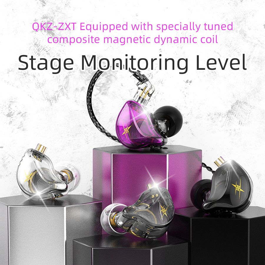 QKZ ZXT 1 Dynamic HIFI Bass Earbuds Wired Earphone With Microphone In Ear Monitor Earphone Sport Noise Cancelling Headset Mobile Phone Headphone Sports Earphone Gaming Earplug Original QKZ Earphone