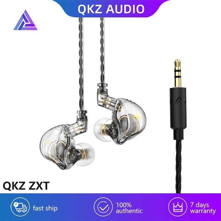 QKZ ZXT 1 Dynamic HIFI Bass Earbuds Wired Earphone With Microphone In Ear Monitor Earphone Sport Noise Cancelling Headset Mobile Phone Headphone Sports Earphone Gaming Earplug Original QKZ Earphone