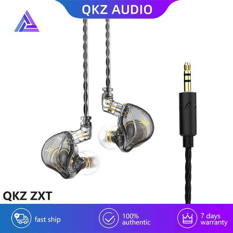 QKZ ZXT 1 Dynamic HIFI Bass Earbuds Wired Earphone With Microphone In Ear Monitor Earphone Sport Noise Cancelling Headset Mobile Phone Headphone Sports Earphone Gaming Earplug Original QKZ Earphone
