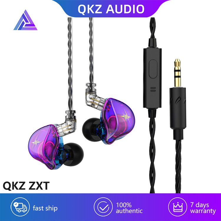 QKZ ZXT 1 Dynamic HIFI Bass Earbuds Wired Earphone With Microphone In Ear Monitor Earphone Sport Noise Cancelling Headset Mobile Phone Headphone Sports Earphone Gaming Earplug Original QKZ Earphone