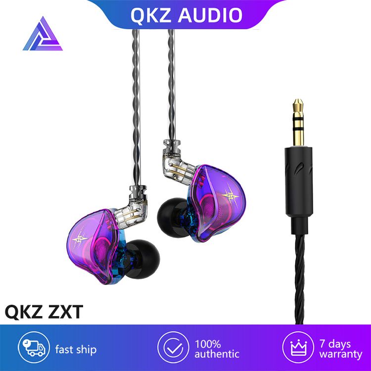 QKZ ZXT 1 Dynamic HIFI Bass Earbuds Wired Earphone With Microphone In Ear Monitor Earphone Sport Noise Cancelling Headset Mobile Phone Headphone Sports Earphone Gaming Earplug Original QKZ Earphone