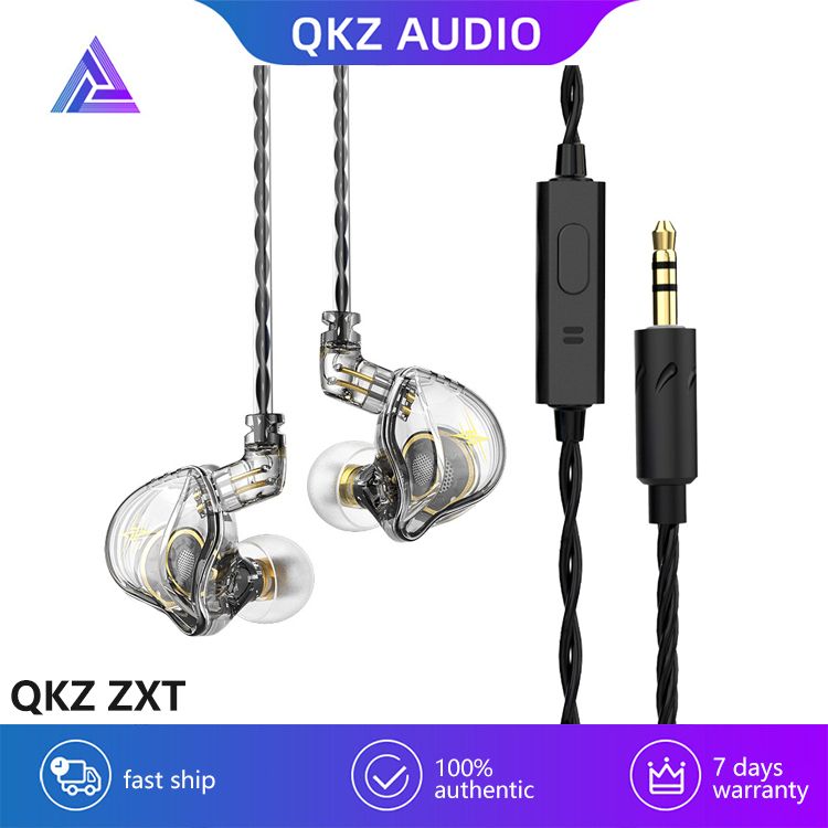 QKZ ZXT 1 Dynamic HIFI Bass Earbuds Wired Earphone With Microphone In Ear Monitor Earphone Sport Noise Cancelling Headset Mobile Phone Headphone Sports Earphone Gaming Earplug Original QKZ Earphone