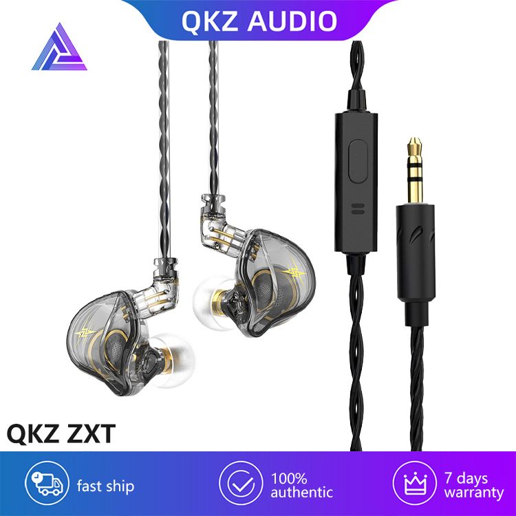 QKZ ZXT 1 Dynamic HIFI Bass Earbuds Wired Earphone With Microphone In Ear Monitor Earphone Sport Noise Cancelling Headset Mobile Phone Headphone Sports Earphone Gaming Earplug Original QKZ Earphone