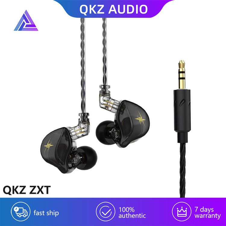 QKZ ZXT 1 Dynamic HIFI Bass Earbuds Wired Earphone With Microphone In Ear Monitor Earphone Sport Noise Cancelling Headset Mobile Phone Headphone Sports Earphone Gaming Earplug Original QKZ Earphone