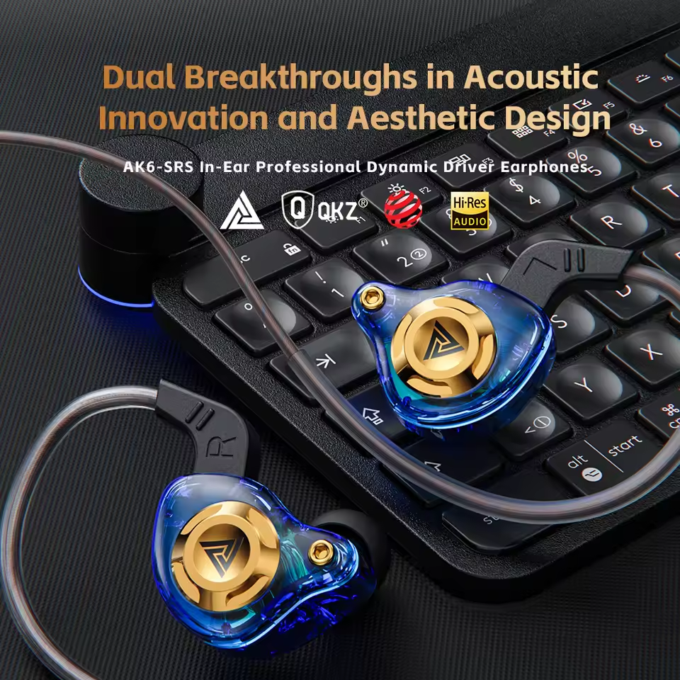 Original QKZ AK6 SRS Driver HiFi Wired Earphone Race Sport Headphone Bass Stereo Headset Music Earbuds 3.5MM In Ear With Mic Mobile Phone Headphones Sports Earphones For Android Phone QKZ Original Bud