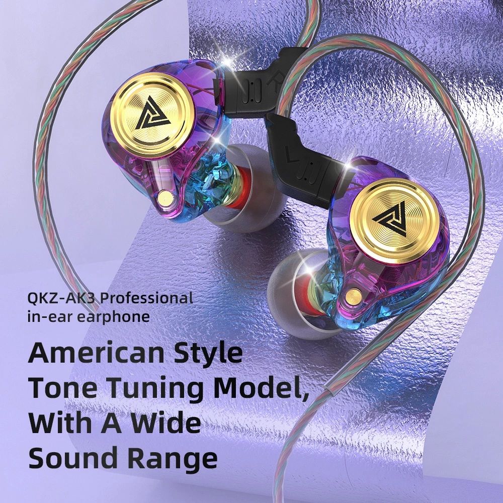 QKZ AK3 FiLe Wired Earphone with Microphone HiFi Music Monitor In Ear Bass Hifi Sound Headphones Noise Cancelling Headset For Sport Gaming Earbuds Original QKZ Headphones