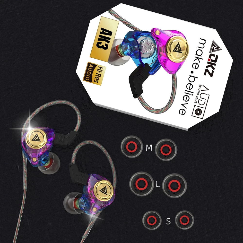 QKZ AK3 FiLe Wired Earphone with Microphone HiFi Music Monitor In Ear Bass Hifi Sound Headphones Noise Cancelling Headset For Sport Gaming Earbuds Original QKZ Headphones