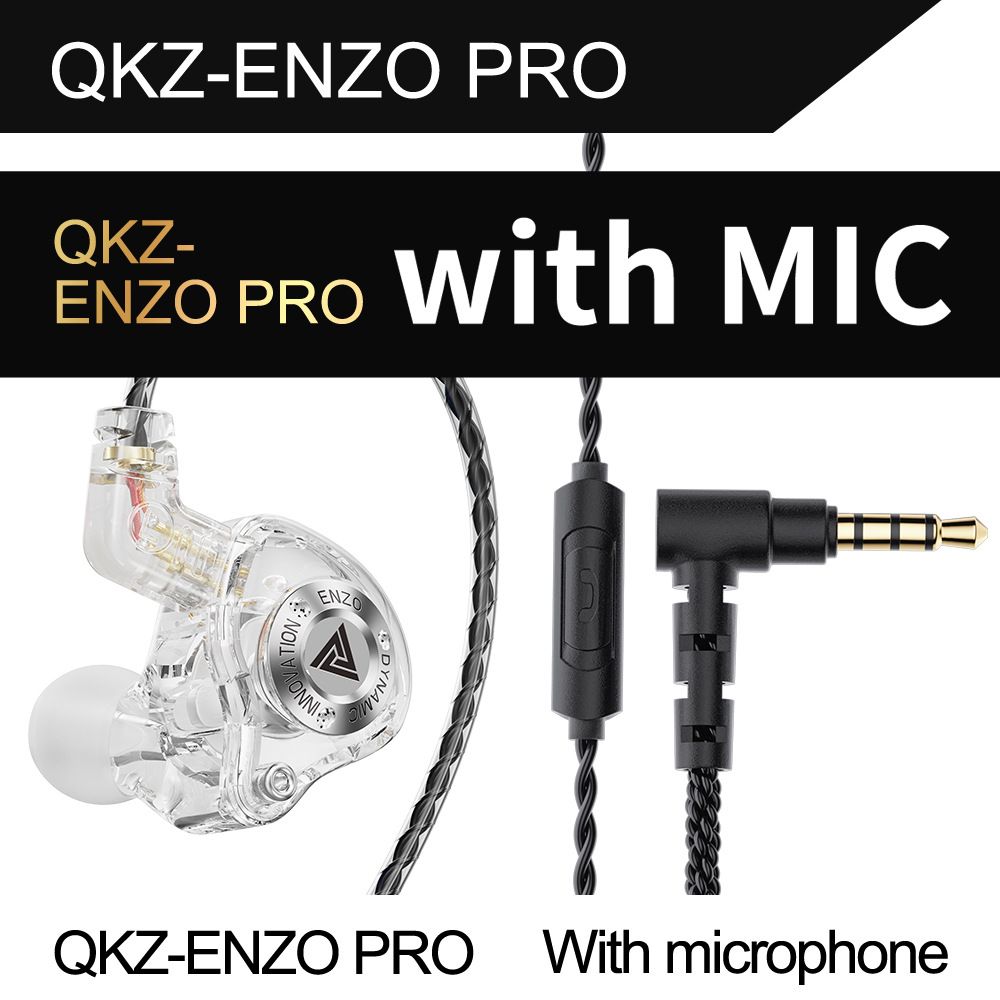 QKZ ENZO PRO In-Ear Professional Dynamic Driver Earphones Copper Wire HD Microphone with inline control Hi-Res Audio Deep Bass Sound Misic Earphones Wired Headphones Removable Wired Earphone With Mic