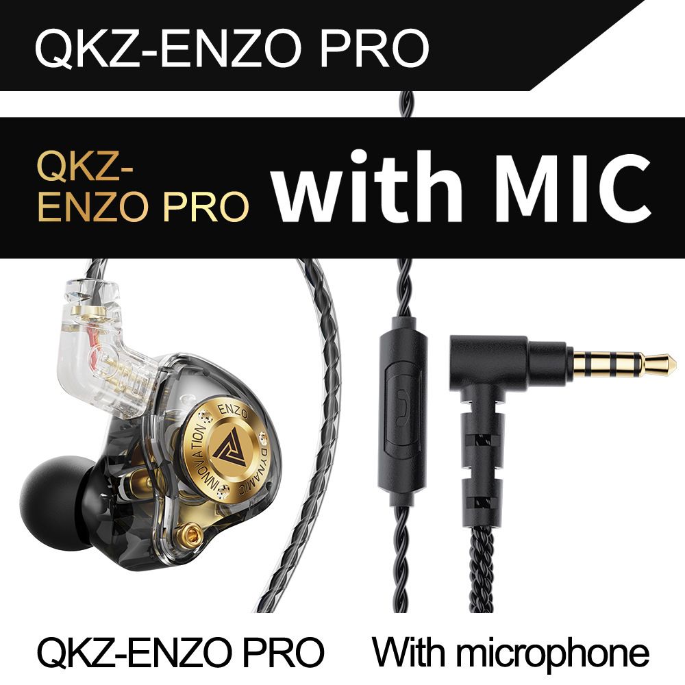 QKZ ENZO PRO In-Ear Professional Dynamic Driver Earphones Copper Wire HD Microphone with inline control Hi-Res Audio Deep Bass Sound Misic Earphones Wired Headphones Removable Wired Earphone With Mic