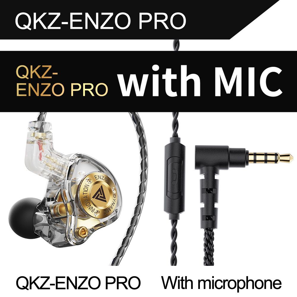 QKZ ENZO PRO In-Ear Professional Dynamic Driver Earphones Copper Wire HD Microphone with inline control Hi-Res Audio Deep Bass Sound Misic Earphones Wired Headphones Removable Wired Earphone With Mic
