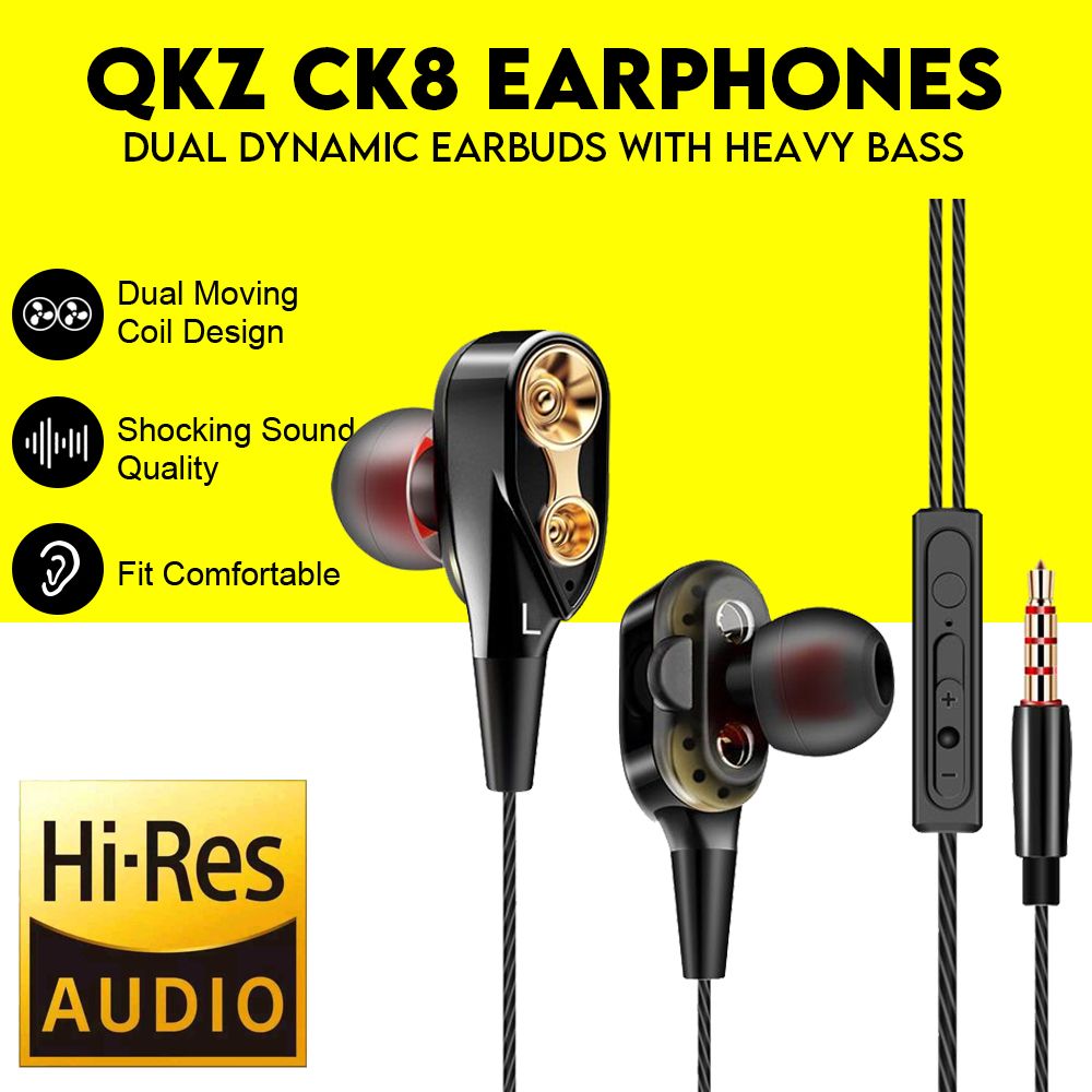 QKZ CK8 7D 3.5mm HiFi in-Ear Earphone Wired Dual Dynamaic loudspeaker Driver Super Bass Stereo Earbud Wired Headset Sleeping Earbuds Sleeping Earpods QKZ Original Earphones Sport Earphone With Mic