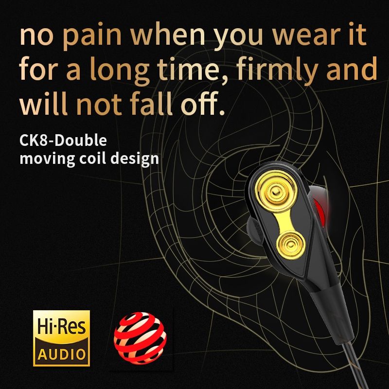 QKZ CK8 7D 3.5mm HiFi in-Ear Earphone Wired Dual Dynamaic loudspeaker Driver Super Bass Stereo Earbud Wired Headset Sleeping Earbuds Sleeping Earpods QKZ Original Earphones Sport Earphone With Mic