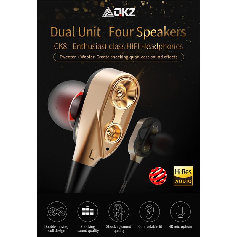 QKZ CK8 7D 3.5mm HiFi in-Ear Earphone Wired Dual Dynamaic loudspeaker Driver Super Bass Stereo Earbud Wired Headset Sleeping Earbuds Sleeping Earpods QKZ Original Earphones Sport Earphone With Mic