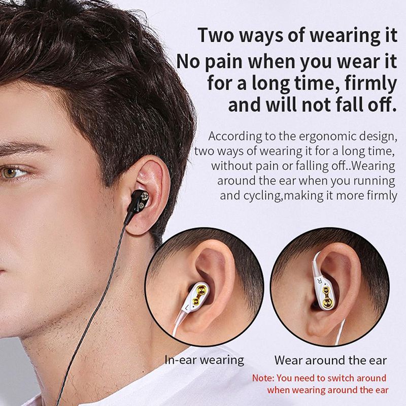 QKZ CK8 7D 3.5mm HiFi in-Ear Earphone Wired Dual Dynamaic loudspeaker Driver Super Bass Stereo Earbud Wired Headset Sleeping Earbuds Sleeping Earpods QKZ Original Earphones Sport Earphone With Mic