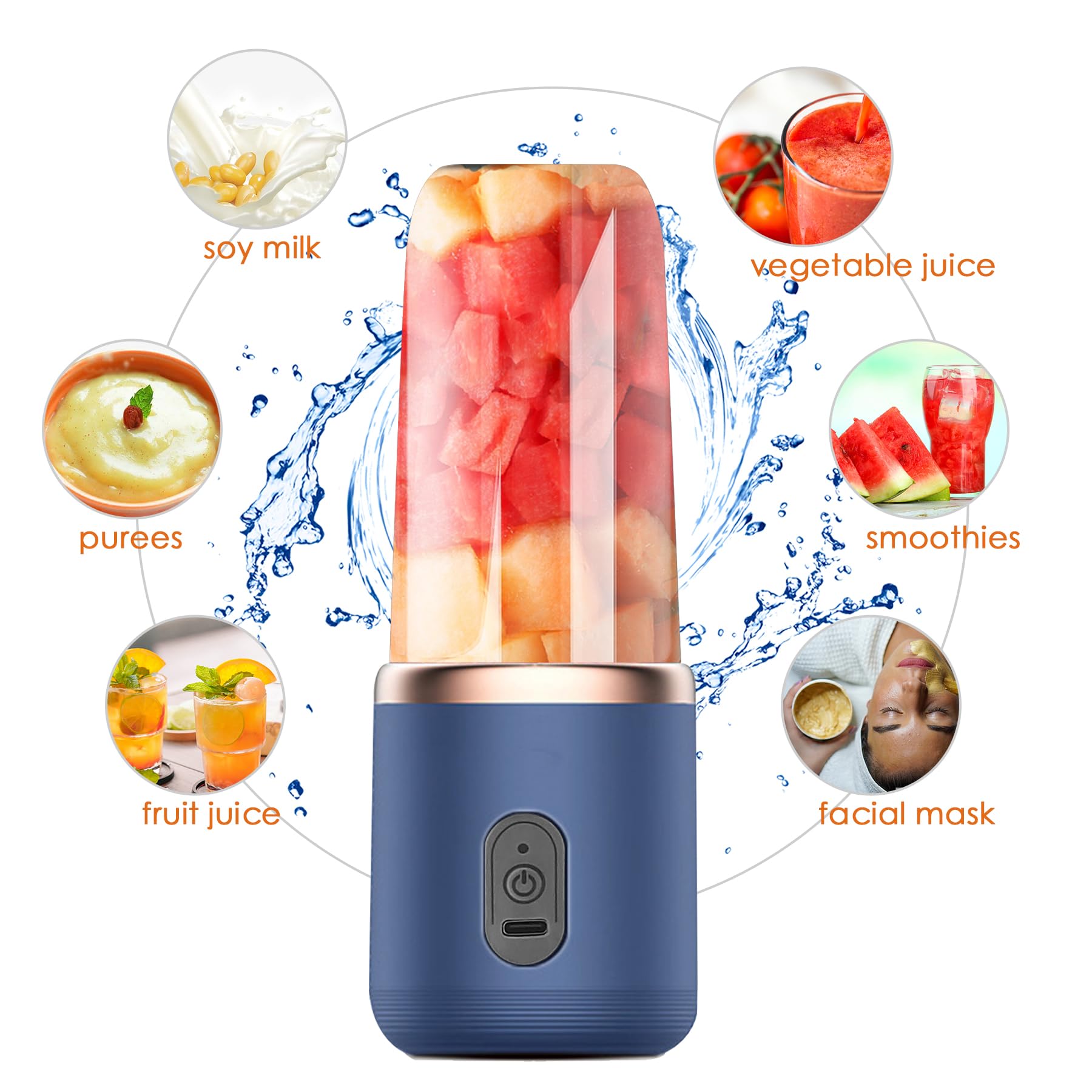 UPHUI Personal Blender for Shakes and Smoothies Portable Mixer Fruit Juicer USB Rechargeable with 6 Blades Handheld Blenders for Sports Travel and Outdoors Small Electric Mini Blender
