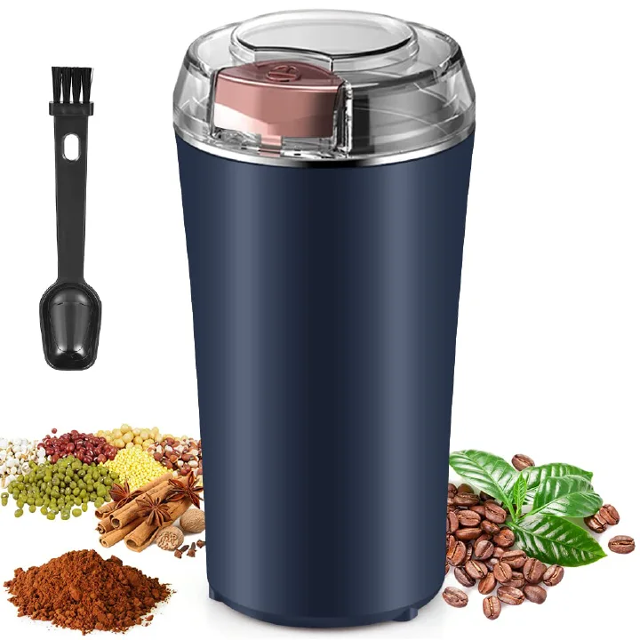 UPHUI Grinders Electric coffee grinder bean grinder spice grinder coffee bean vanilla grinder with integrated brush scoop one touch button stainless steel grinding vanilla peanut cereal beans