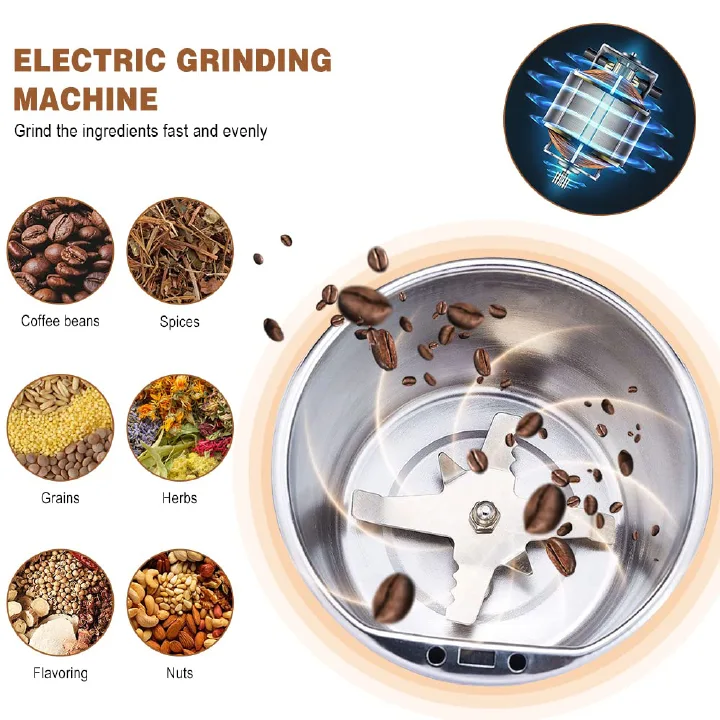 UPHUI Grinders Electric coffee grinder bean grinder spice grinder coffee bean vanilla grinder with integrated brush scoop one touch button stainless steel grinding vanilla peanut cereal beans