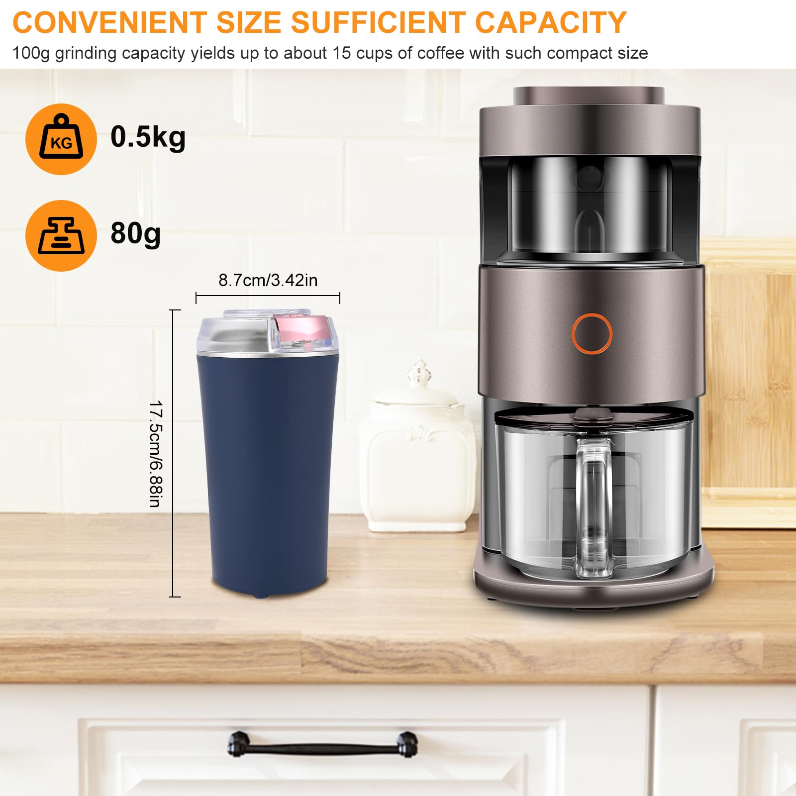 UPHUI Grinders Electric coffee grinder bean grinder spice grinder coffee bean vanilla grinder with integrated brush scoop one touch button stainless steel grinding vanilla peanut cereal beans