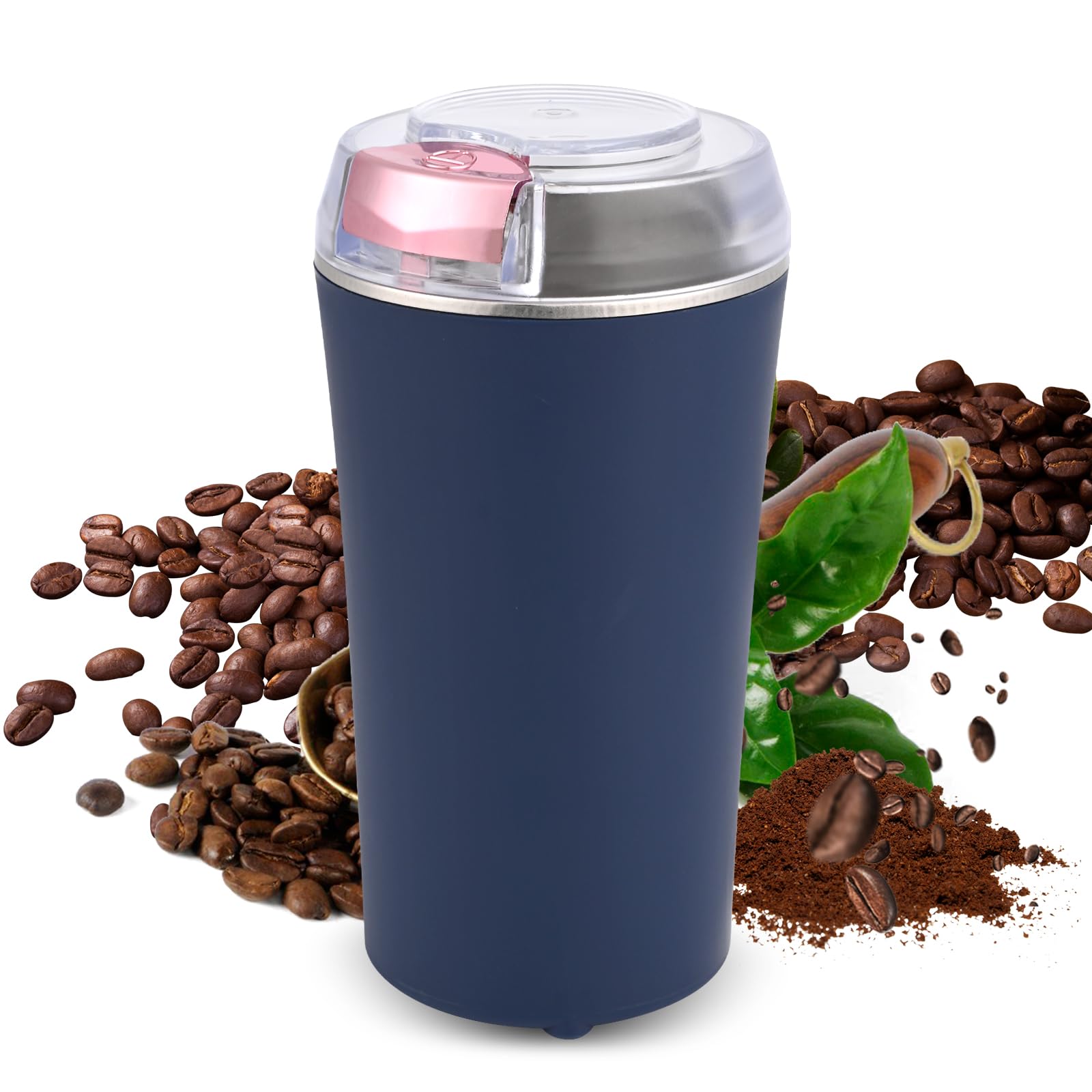 UPHUI Grinders Electric coffee grinder bean grinder spice grinder coffee bean vanilla grinder with integrated brush scoop one touch button stainless steel grinding vanilla peanut cereal beans