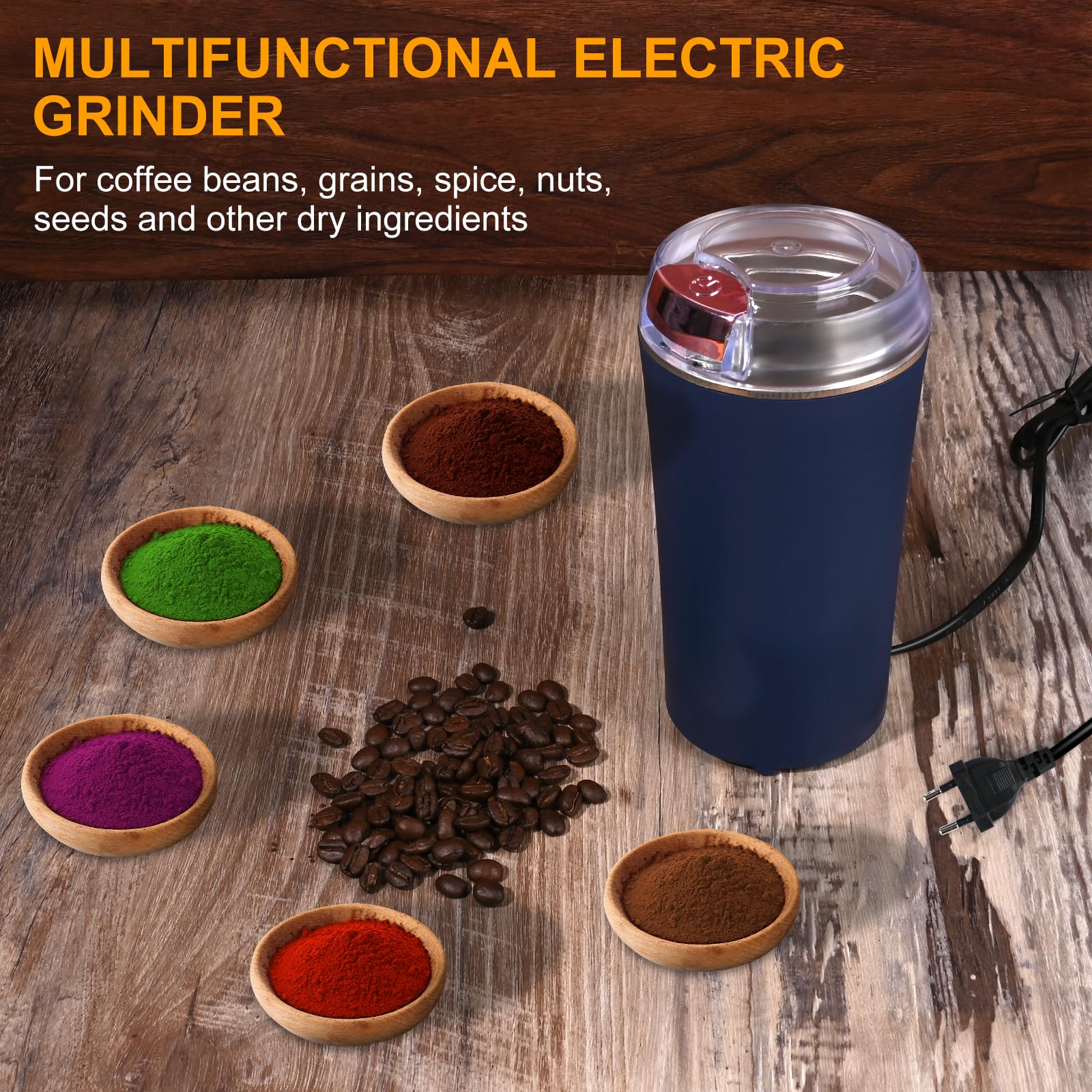 UPHUI Grinders Electric coffee grinder bean grinder spice grinder coffee bean vanilla grinder with integrated brush scoop one touch button stainless steel grinding vanilla peanut cereal beans