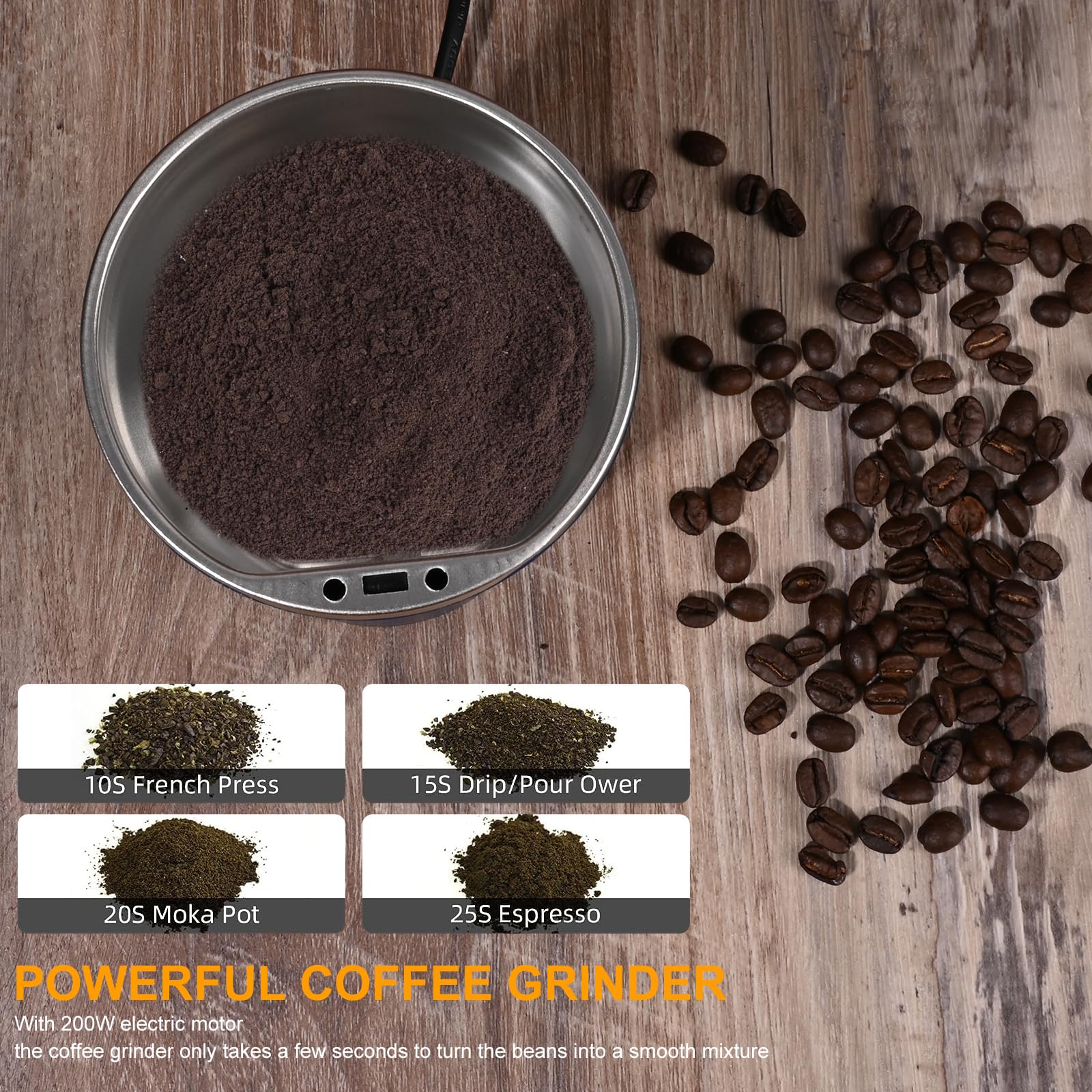 UPHUI Grinders Electric coffee grinder bean grinder spice grinder coffee bean vanilla grinder with integrated brush scoop one touch button stainless steel grinding vanilla peanut cereal beans
