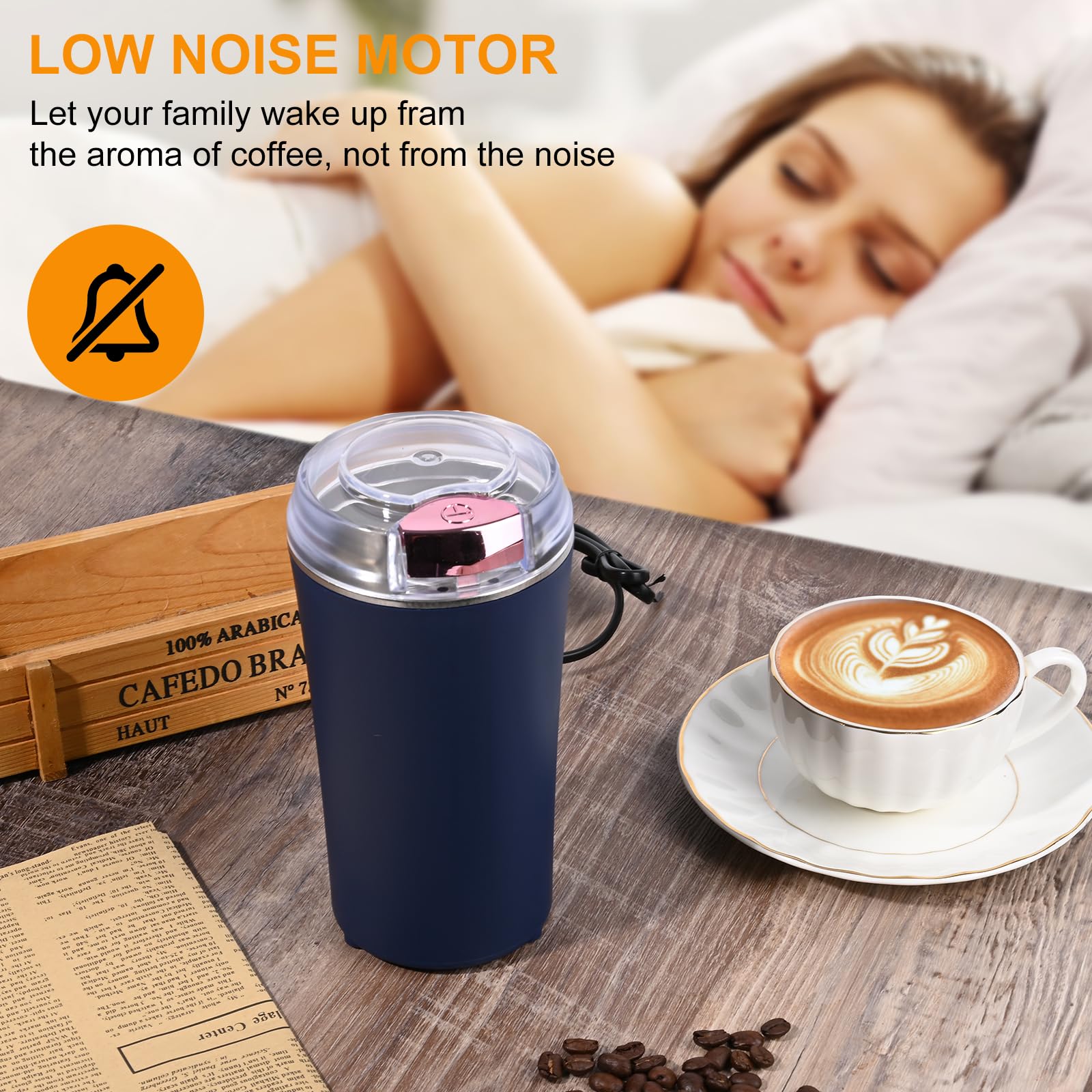 UPHUI Grinders Electric coffee grinder bean grinder spice grinder coffee bean vanilla grinder with integrated brush scoop one touch button stainless steel grinding vanilla peanut cereal beans