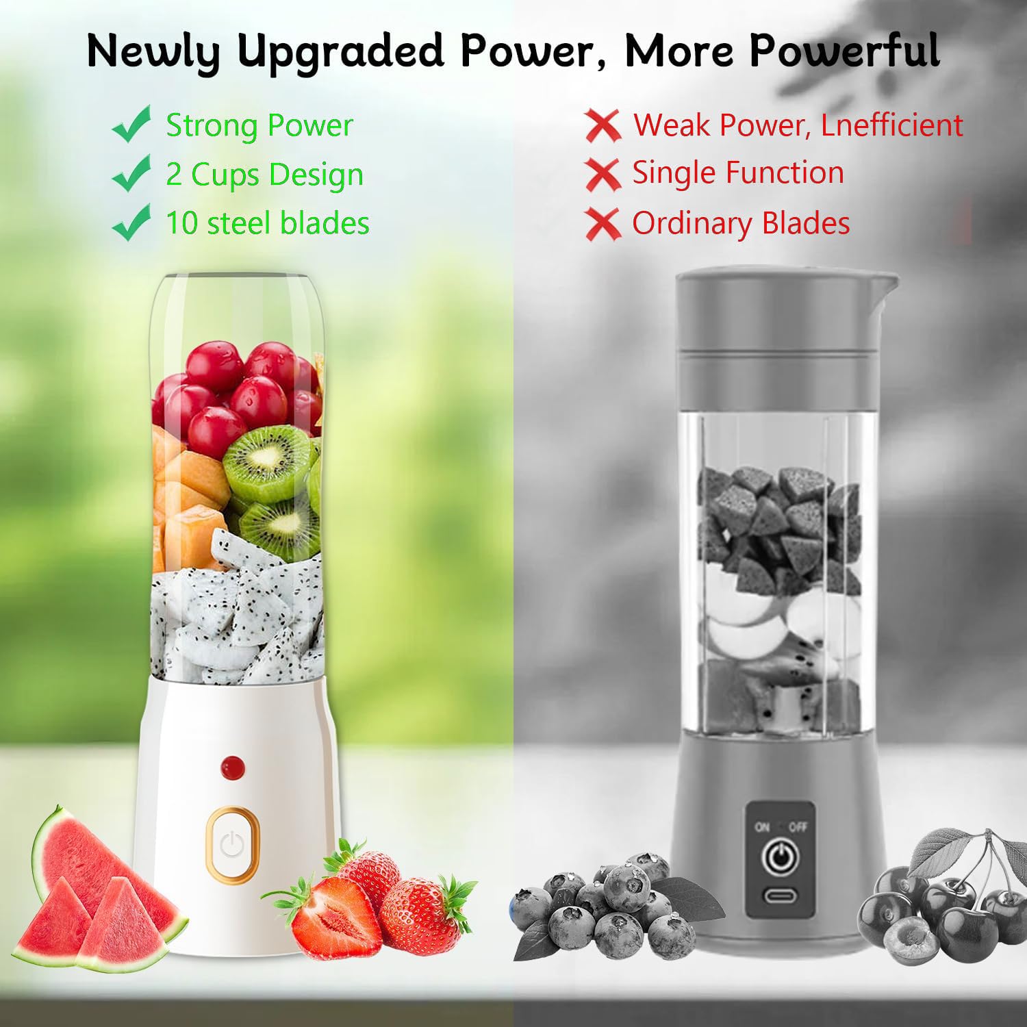 UPHUI Juicer Blender Upgraded 3-in-1 Handheld Portable Blender Baby Food Dispenser Equipped with 10 Blades and 2 Cups  Fruit Juicer Baby Food Dispenser Suitable for Travel Sports Outdoor Activities