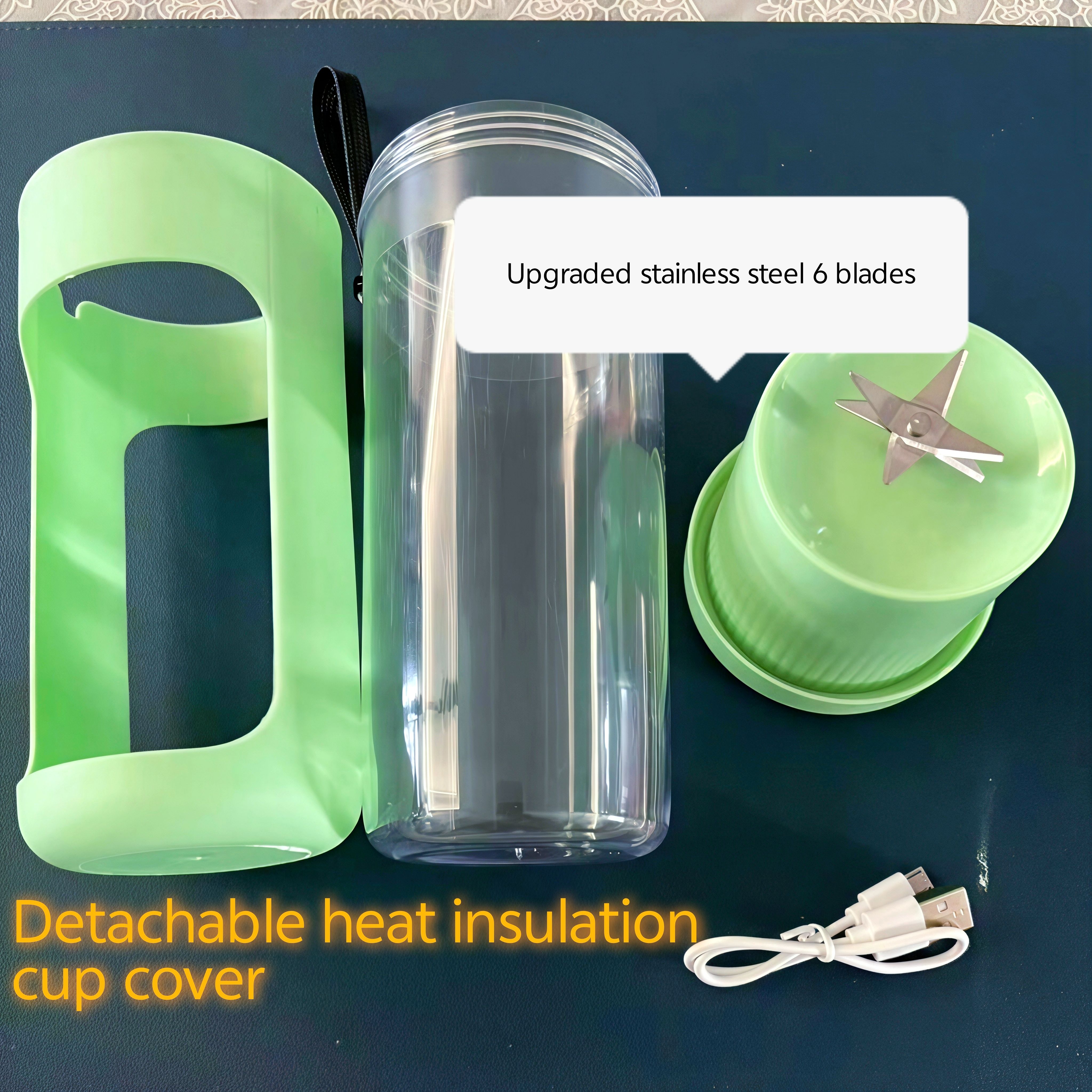 UPHUI Personal Blender for Shakes and Smoothies Portable Mixer Fruit Juicer USB Rechargeable with 6 Blades Handheld Blenders for Sports Travel and Outdoors Small Electric Mini Blender