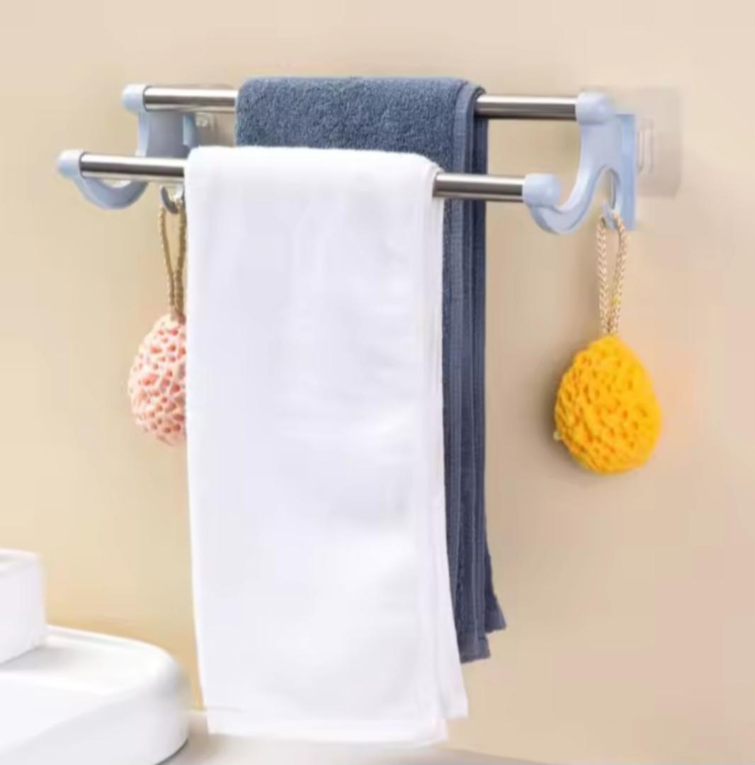Pink Double rod towel holder / double bar towel reck no punchingdouble rod non marking towel rack bath towel rack suction cup towelrack toilet stainless steel hanging towel rack