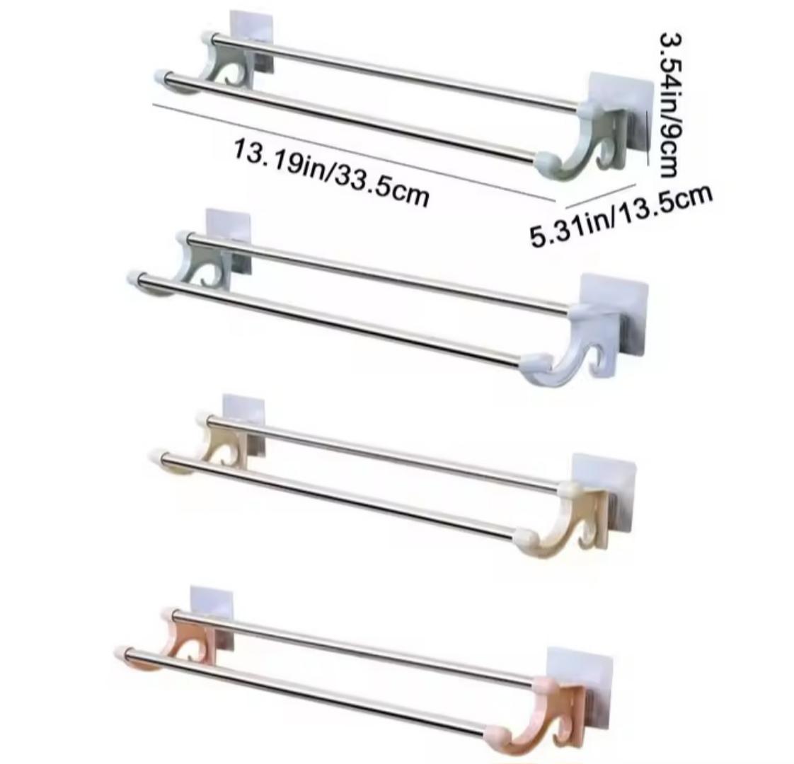Pink Double rod towel holder / double bar towel reck no punchingdouble rod non marking towel rack bath towel rack suction cup towelrack toilet stainless steel hanging towel rack