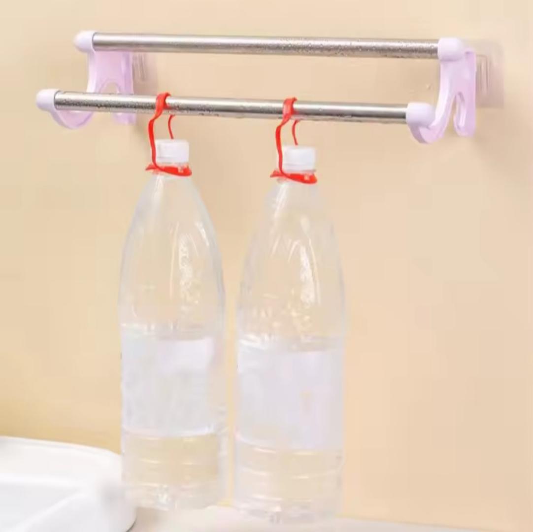 Pink Double rod towel holder / double bar towel reck no punchingdouble rod non marking towel rack bath towel rack suction cup towelrack toilet stainless steel hanging towel rack