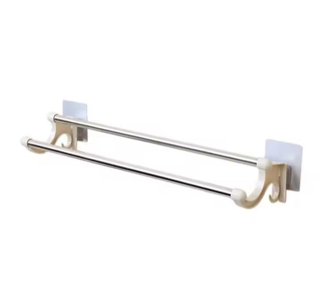 Pink Double rod towel holder / double bar towel reck no punchingdouble rod non marking towel rack bath towel rack suction cup towelrack toilet stainless steel hanging towel rack