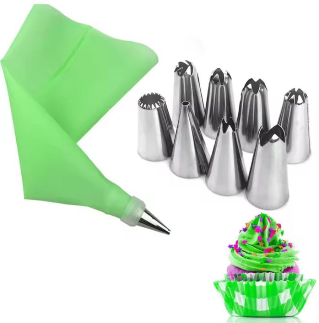 icing piping bag with metal nozzles  8 pieces setPCS/Set Silicone Kitchen Accessories Icing Piping Cream Pastry Bag + 6 Stainless Steel Nozzle Set DIY Cake Decorating Tips Set