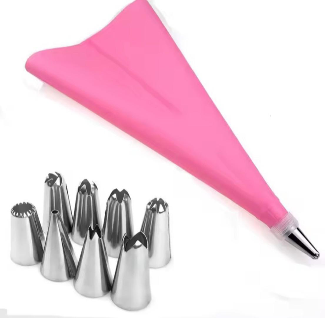 icing piping bag with metal nozzles  8 pieces setPCS/Set Silicone Kitchen Accessories Icing Piping Cream Pastry Bag + 6 Stainless Steel Nozzle Set DIY Cake Decorating Tips Set