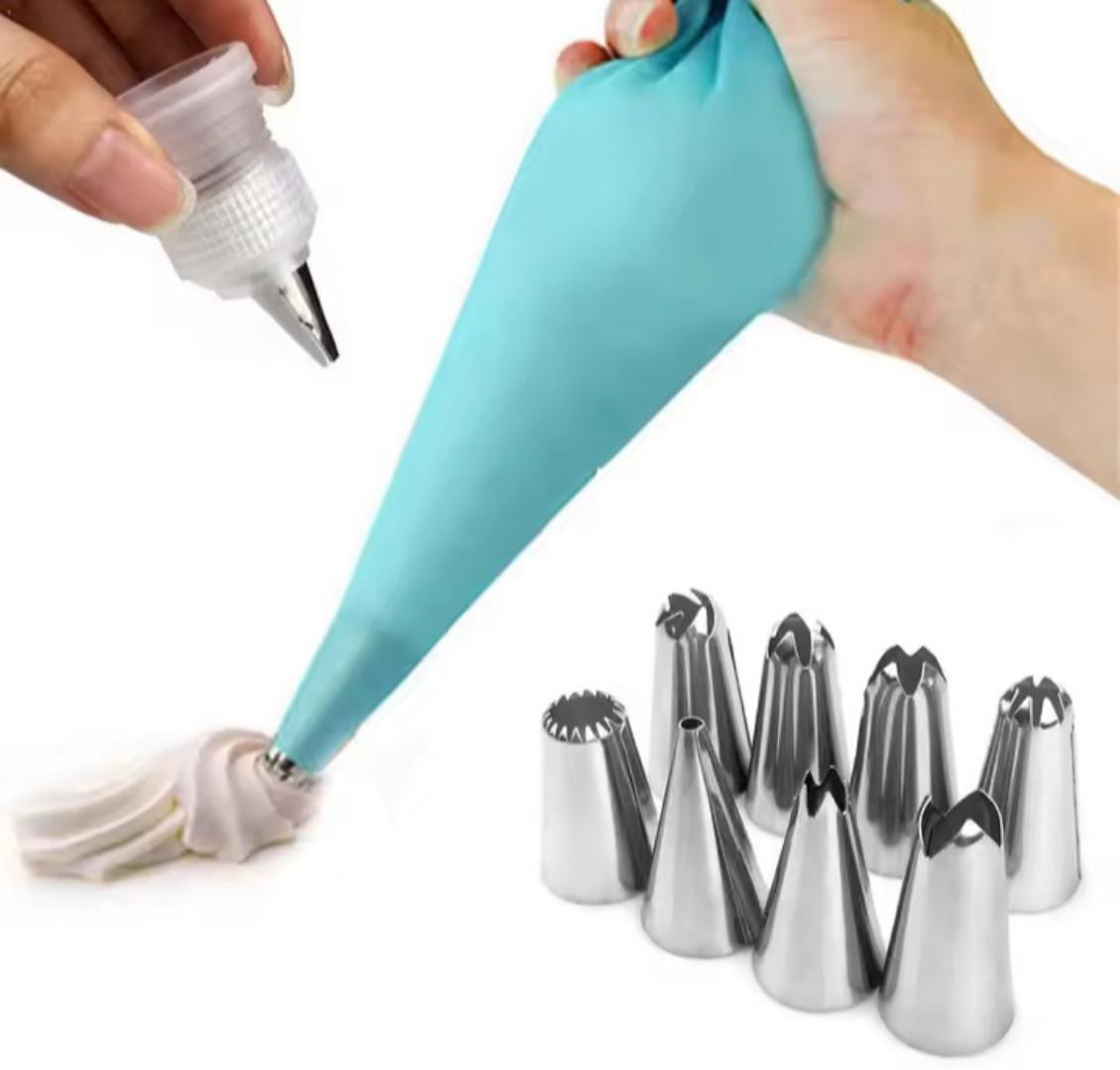 icing piping bag with metal nozzles  8 pieces setPCS/Set Silicone Kitchen Accessories Icing Piping Cream Pastry Bag + 6 Stainless Steel Nozzle Set DIY Cake Decorating Tips Set