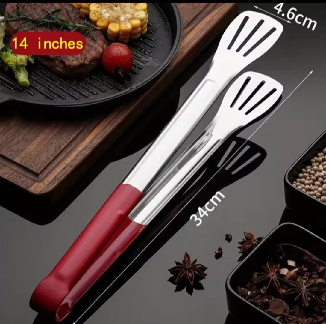 2 piece food tongs set with silicon handlestainless steel tongs, kitchen tongs, grilling tools, heat-resistant utensils, BBQ tongs, cooking tools, non-slip tongs, food serving tongs.
