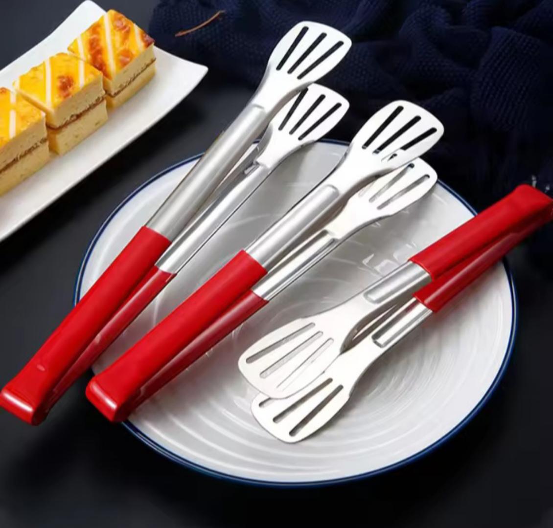 2 piece food tongs set with silicon handlestainless steel tongs, kitchen tongs, grilling tools, heat-resistant utensils, BBQ tongs, cooking tools, non-slip tongs, food serving tongs.