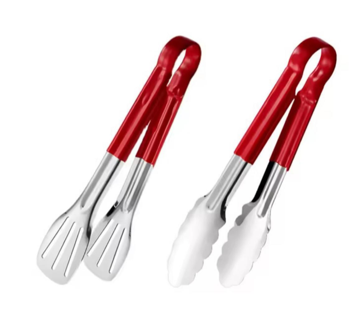 2 piece food tongs set with silicon handlestainless steel tongs, kitchen tongs, grilling tools, heat-resistant utensils, BBQ tongs, cooking tools, non-slip tongs, food serving tongs.