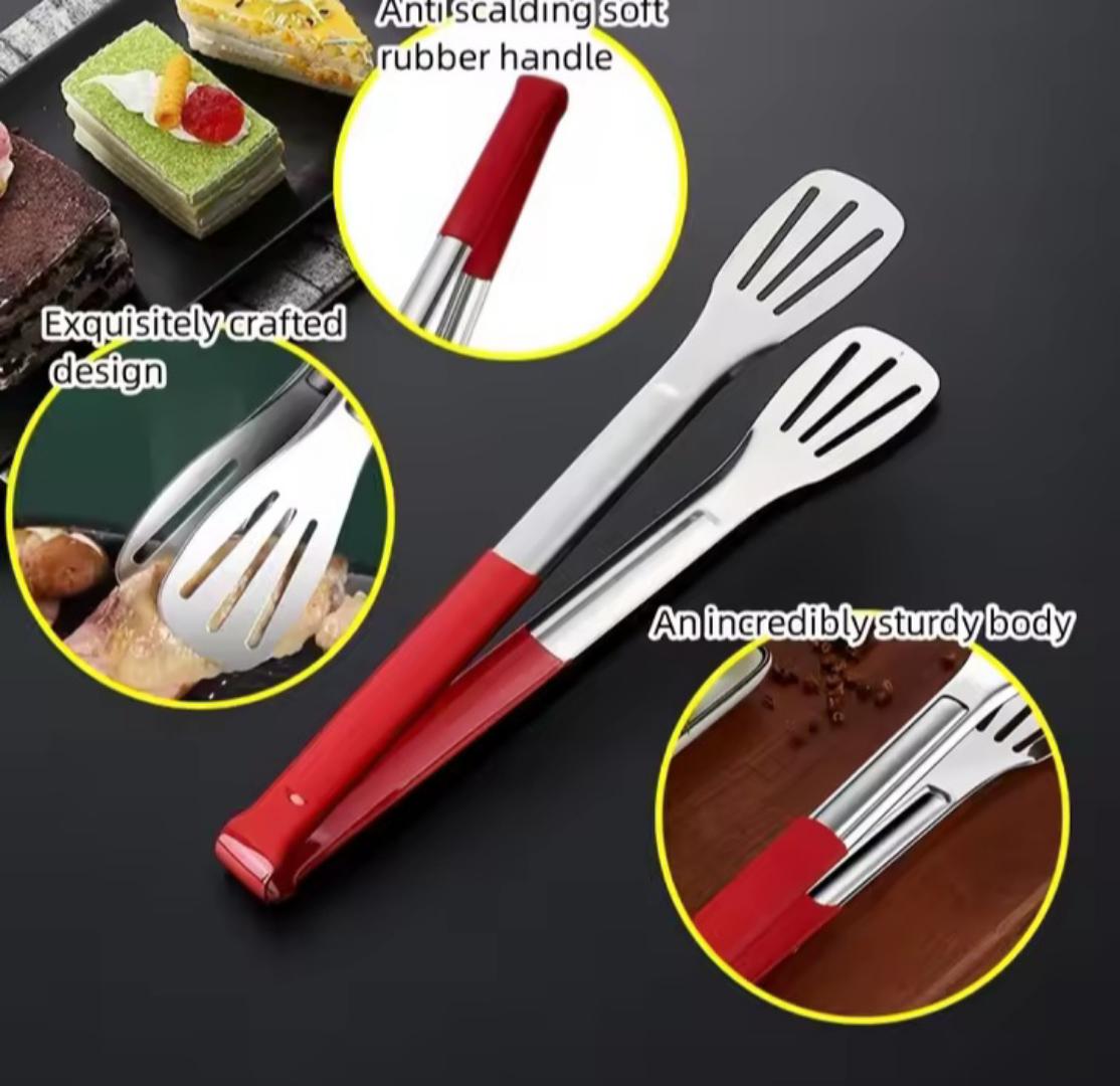 2 piece food tongs set with silicon handlestainless steel tongs, kitchen tongs, grilling tools, heat-resistant utensils, BBQ tongs, cooking tools, non-slip tongs, food serving tongs.