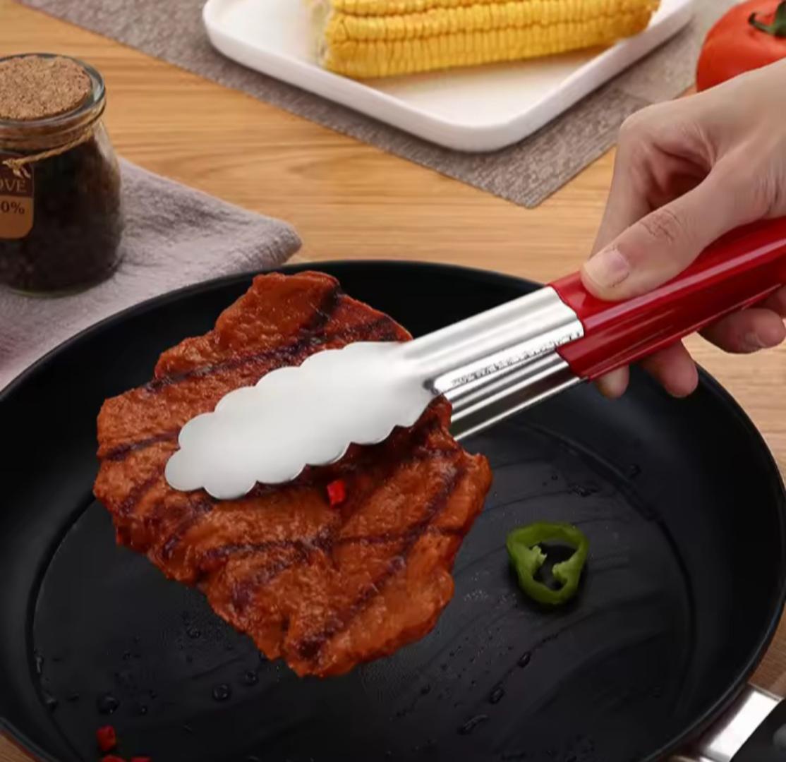 2 piece food tongs set with silicon handlestainless steel tongs, kitchen tongs, grilling tools, heat-resistant utensils, BBQ tongs, cooking tools, non-slip tongs, food serving tongs.