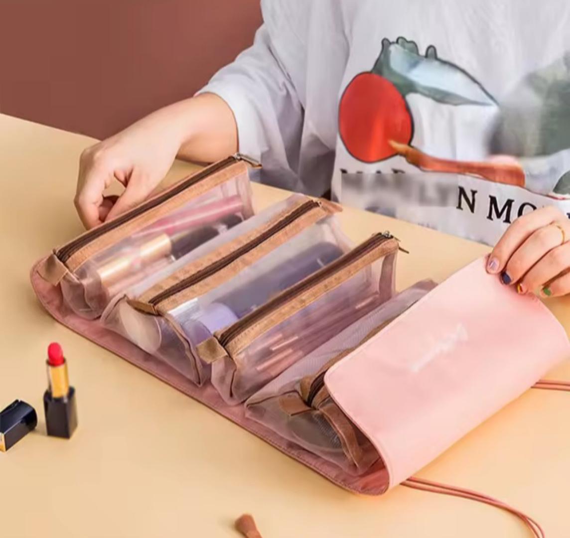 4 in 1 cosmetic bag Travel Toiletry Bag Roll Up Cosmetic Travel Bags With 4 Detachable Pouch Make-up Bag For Toiletries And Shower Accessories.