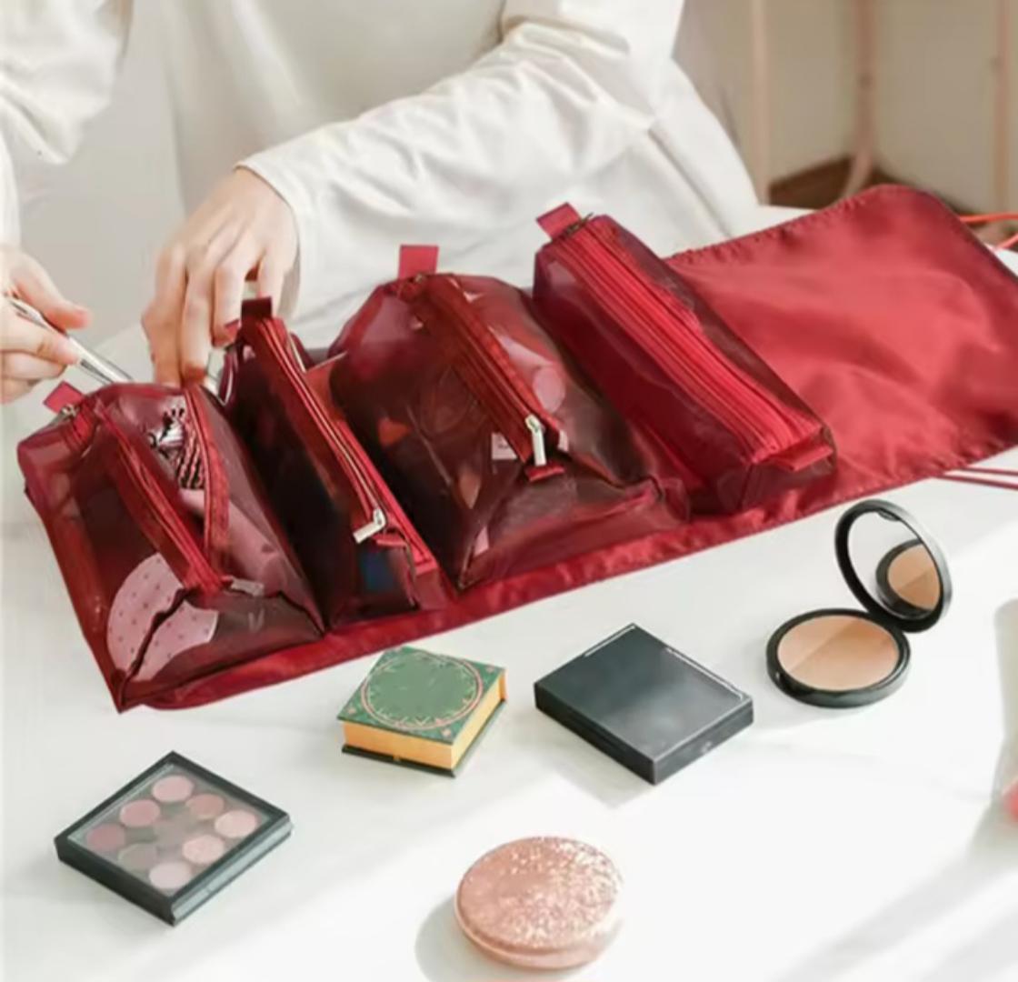 4 in 1 cosmetic bag Travel Toiletry Bag Roll Up Cosmetic Travel Bags With 4 Detachable Pouch Make-up Bag For Toiletries And Shower Accessories.