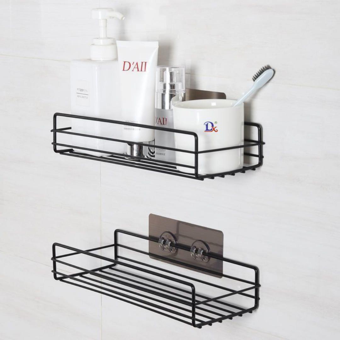 Bathroom Hooks Self-Adhesive Wall Coat Rack Plastic Traceless Shelf Adhesive For Kitchen Shelf Corner Storage Rack