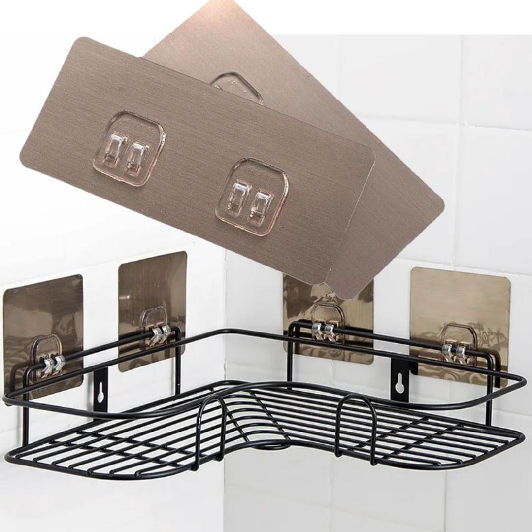 Bathroom Hooks Self-Adhesive Wall Coat Rack Plastic Traceless Shelf Adhesive For Kitchen Shelf Corner Storage Rack