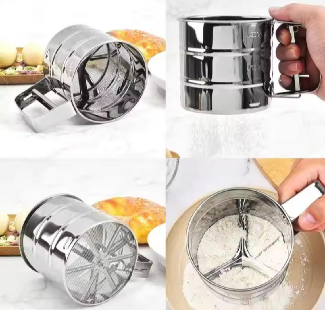Handheld stainless steel flour sieve Stainless Steel Flour Sifter Fine Mesh Powder Flour Sieve Icing Sugar Manual Sieve Cup Kitchen Gadget Baking Pastry