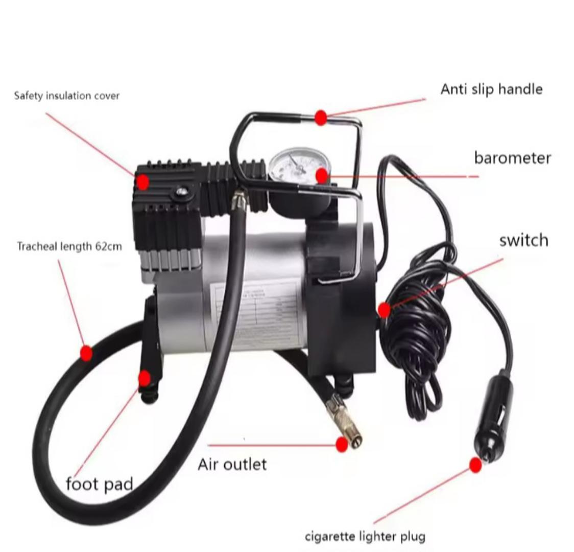 Emergency car tire air inflator pump, air compressor.  tire tyre pump. 1-Cylinder Air Compressor/Tyre Inflator.